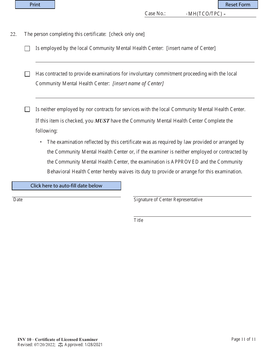 Form INV10 Certificate of Licensed Examiner - West Virginia, Page 11
