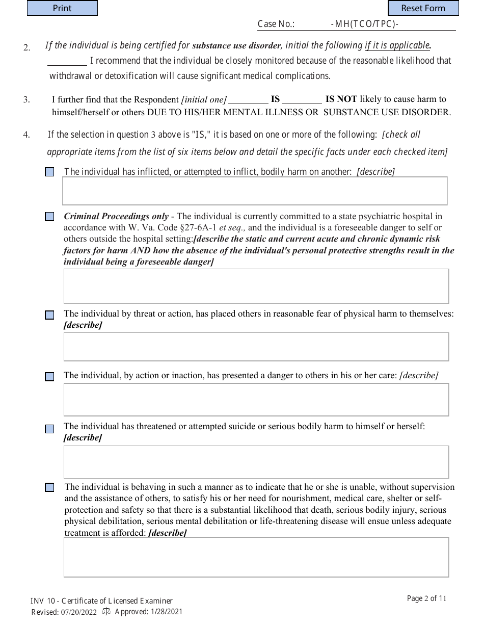 Form INV10 Certificate of Licensed Examiner - West Virginia, Page 2