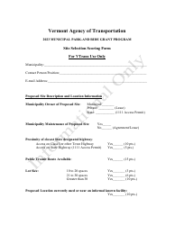 Site Selection Scoring Form - Municipal Park-And Ride Grant Program - Vermont