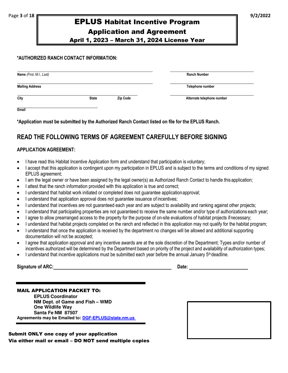 2024 New Mexico Application and Agreement Eplus Habitat Incentive Program Fill Out, Sign