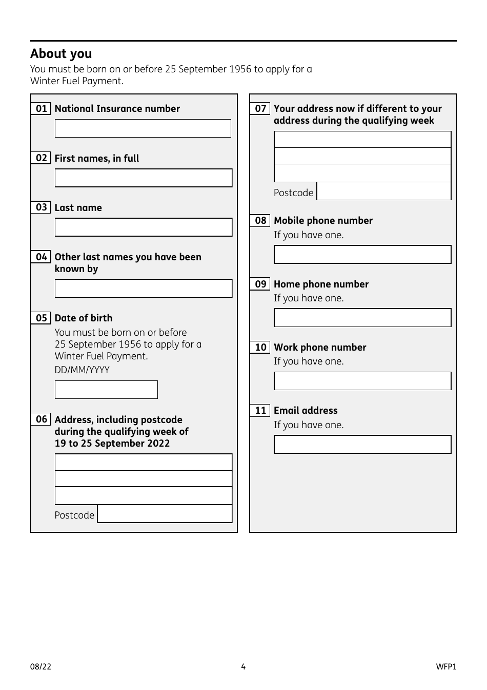 Form WFP1 Winter Fuel Payment Application Form - United Kingdom, Page 5
