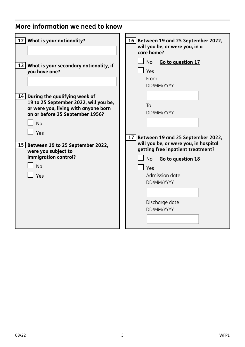 Form WFP1 Winter Fuel Payment Application Form - United Kingdom, Page 6