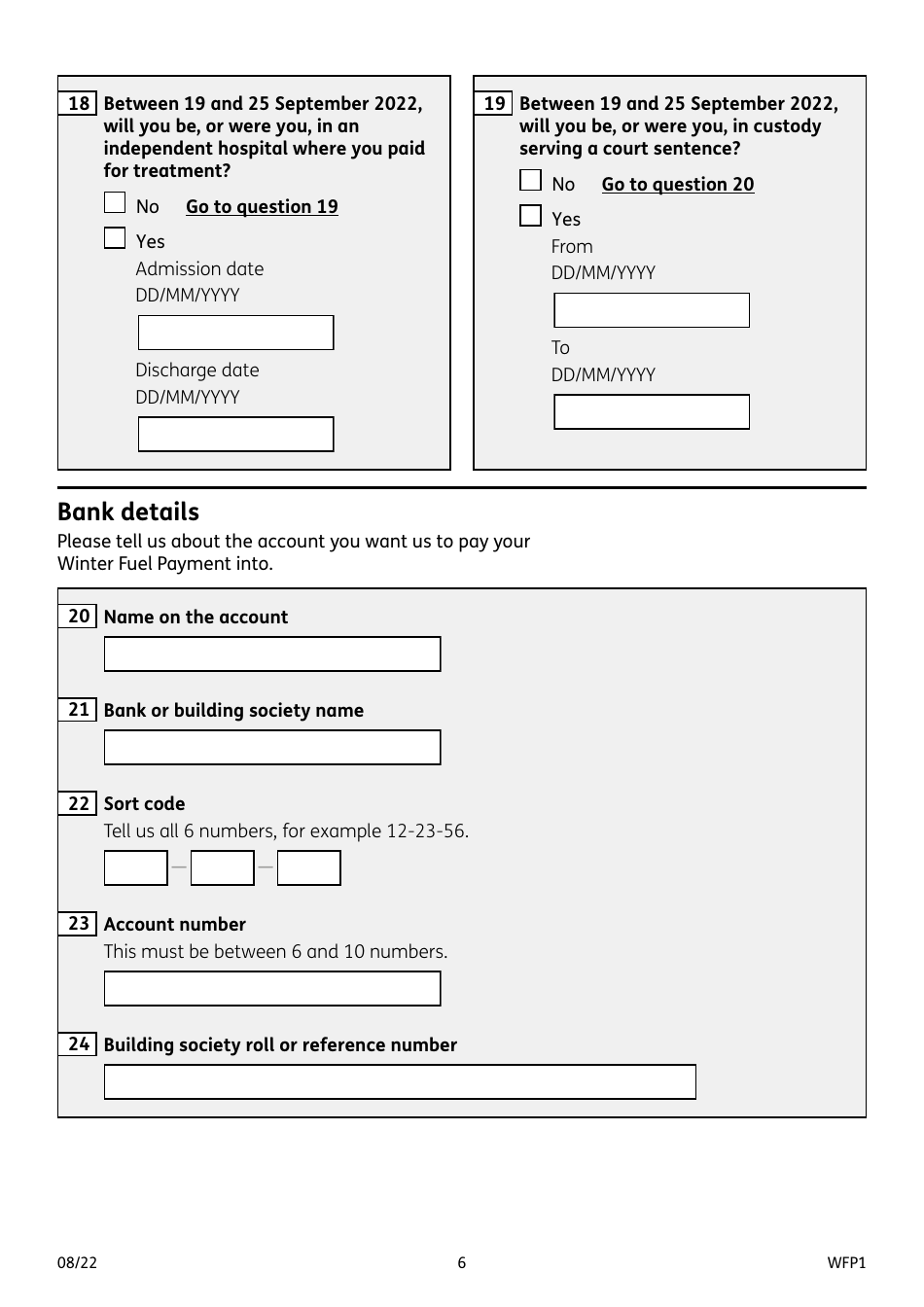 Form WFP1 Winter Fuel Payment Application Form - United Kingdom, Page 7