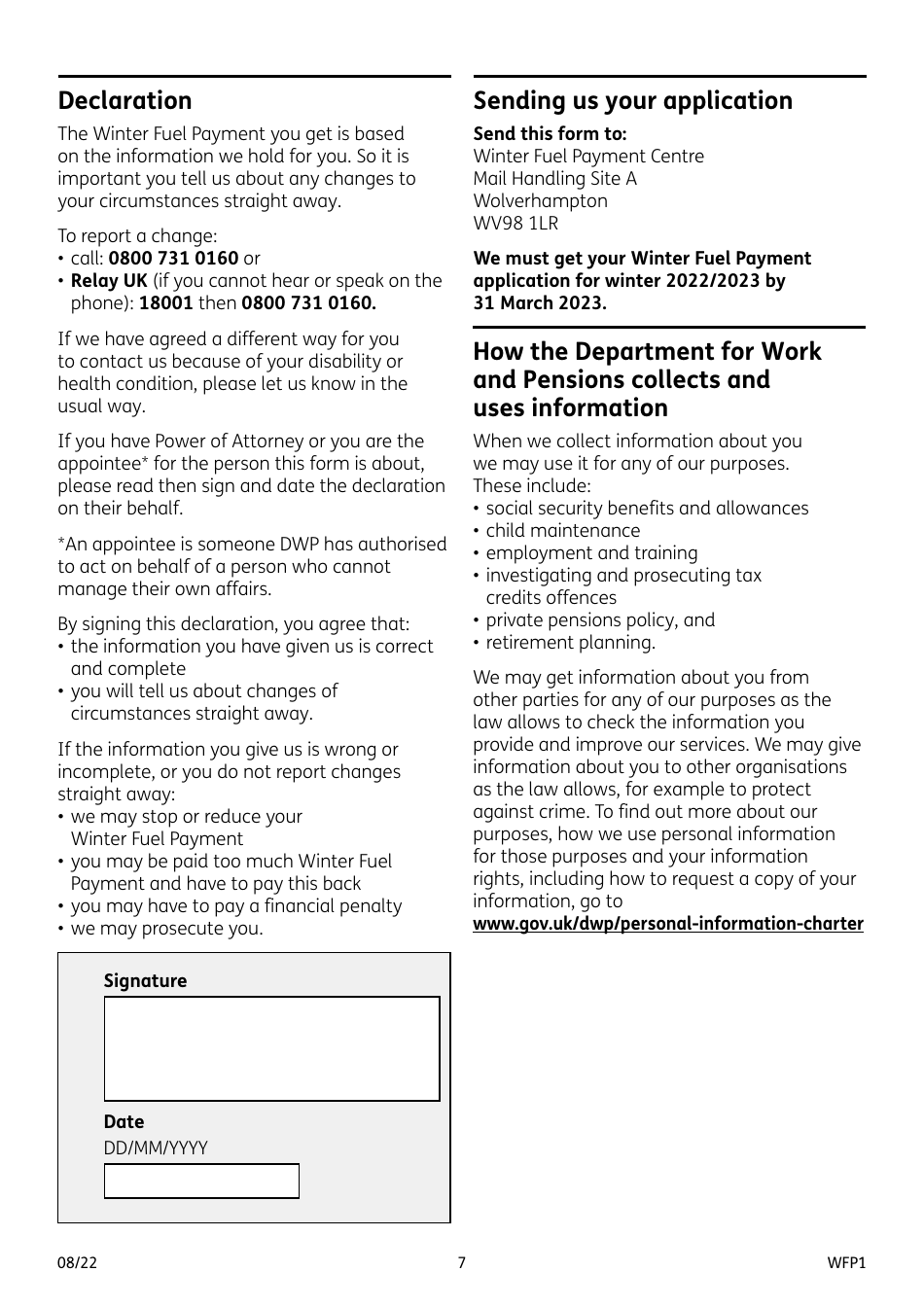 Form WFP1 Winter Fuel Payment Application Form - United Kingdom, Page 8