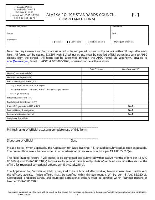Form F-1 Compliance Form - Alaska