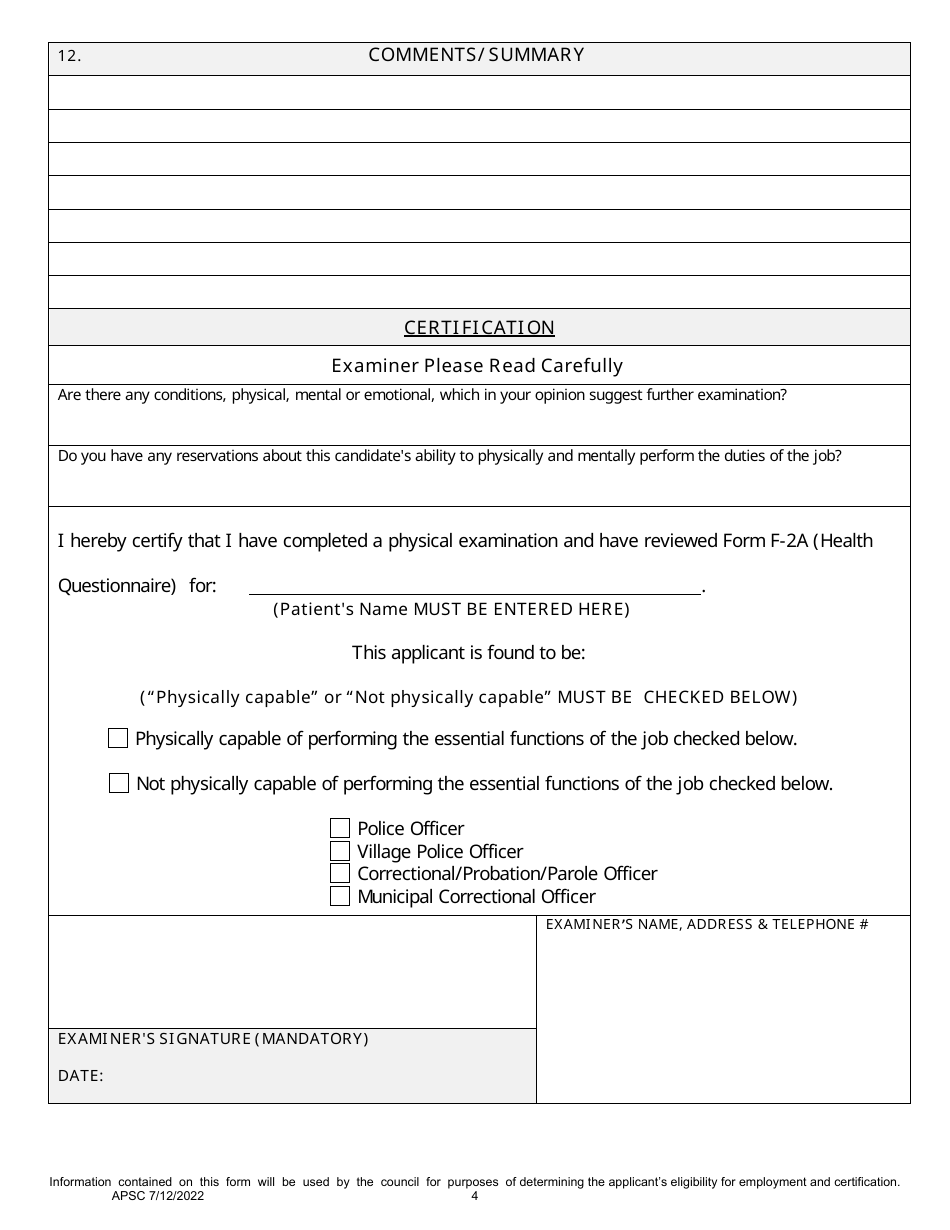 Form F-2B Medical Examination Report - Alaska, Page 4