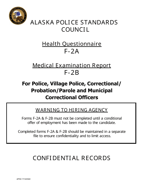 Form F-2A Health Questionnaire - Alaska