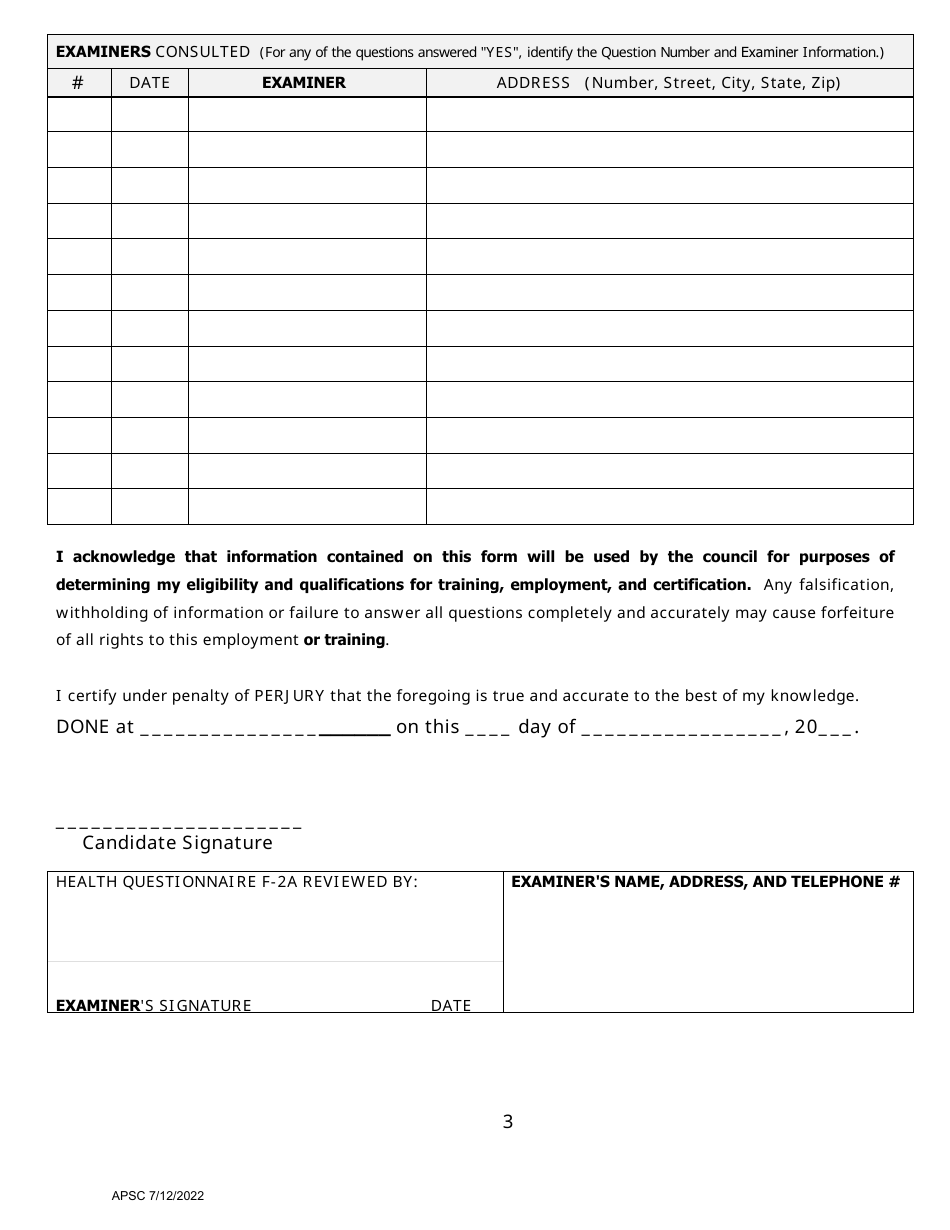 Form F-2A Health Questionnaire - Alaska, Page 4
