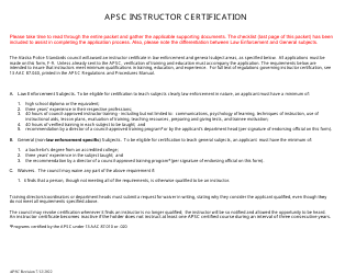 Form F-9 Apsc Instructor Certification Application - Alaska