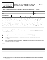 Form F-11 Psychological Evaluation Form - Alaska