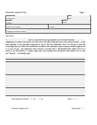 Personnel Complaint Sheet - City of Fort Worth, Texas, Page 2