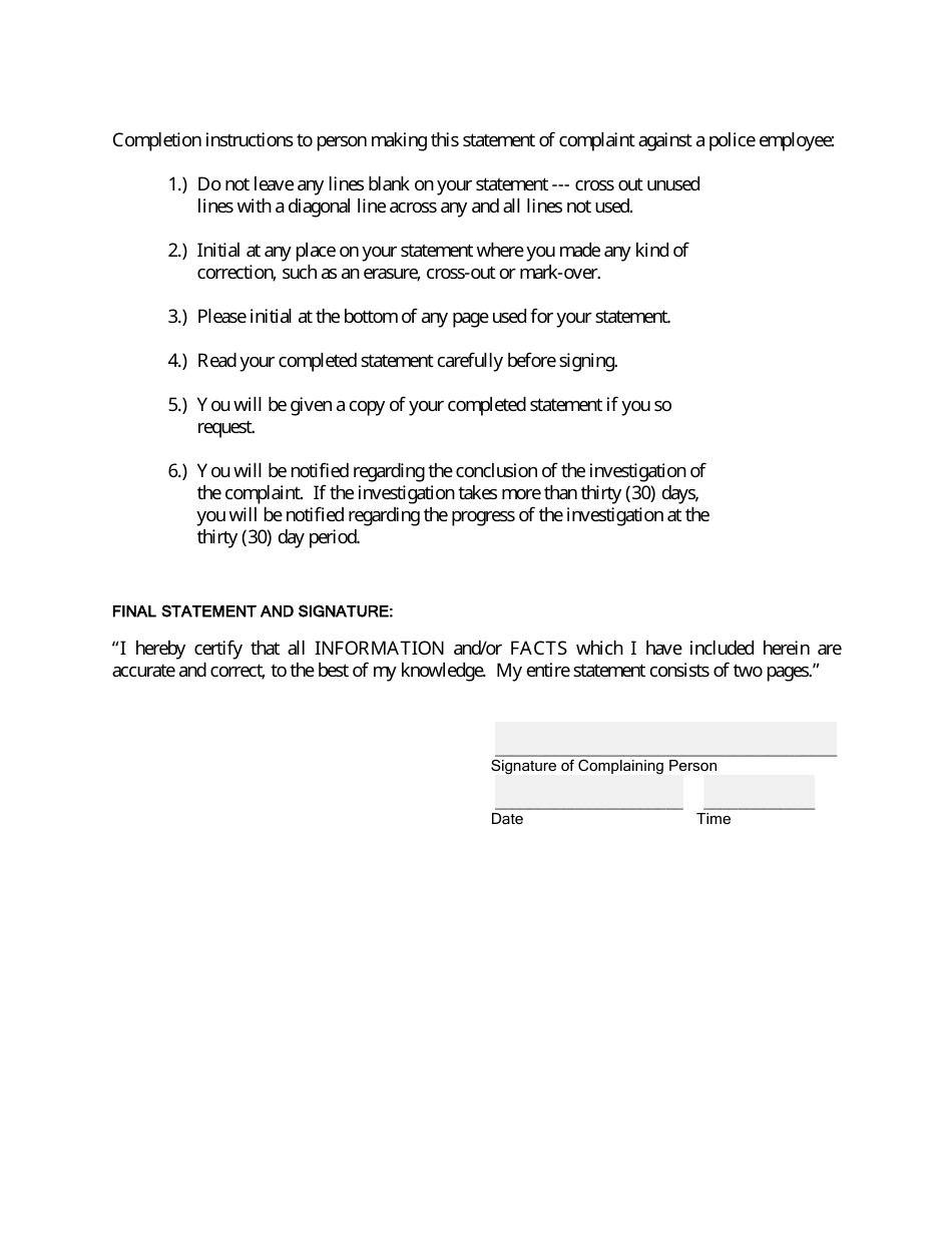 Personnel Complaint Sheet - City of Fort Worth, Texas, Page 5
