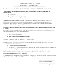 Document preview: Personnel Complaint Sheet - City of Fort Worth, Texas