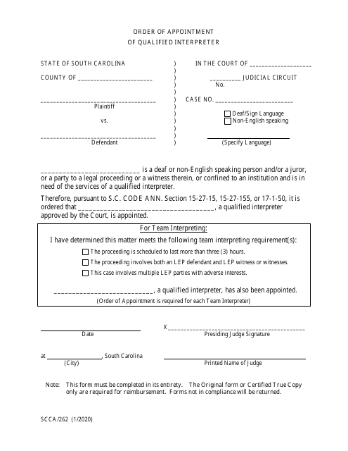 Form SCCA/262  Printable Pdf