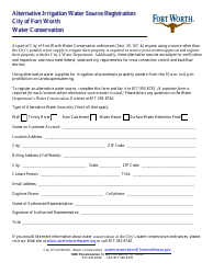 Document preview: Alternative Irrigation Water Source Registration - City of Fort Worth, Texas