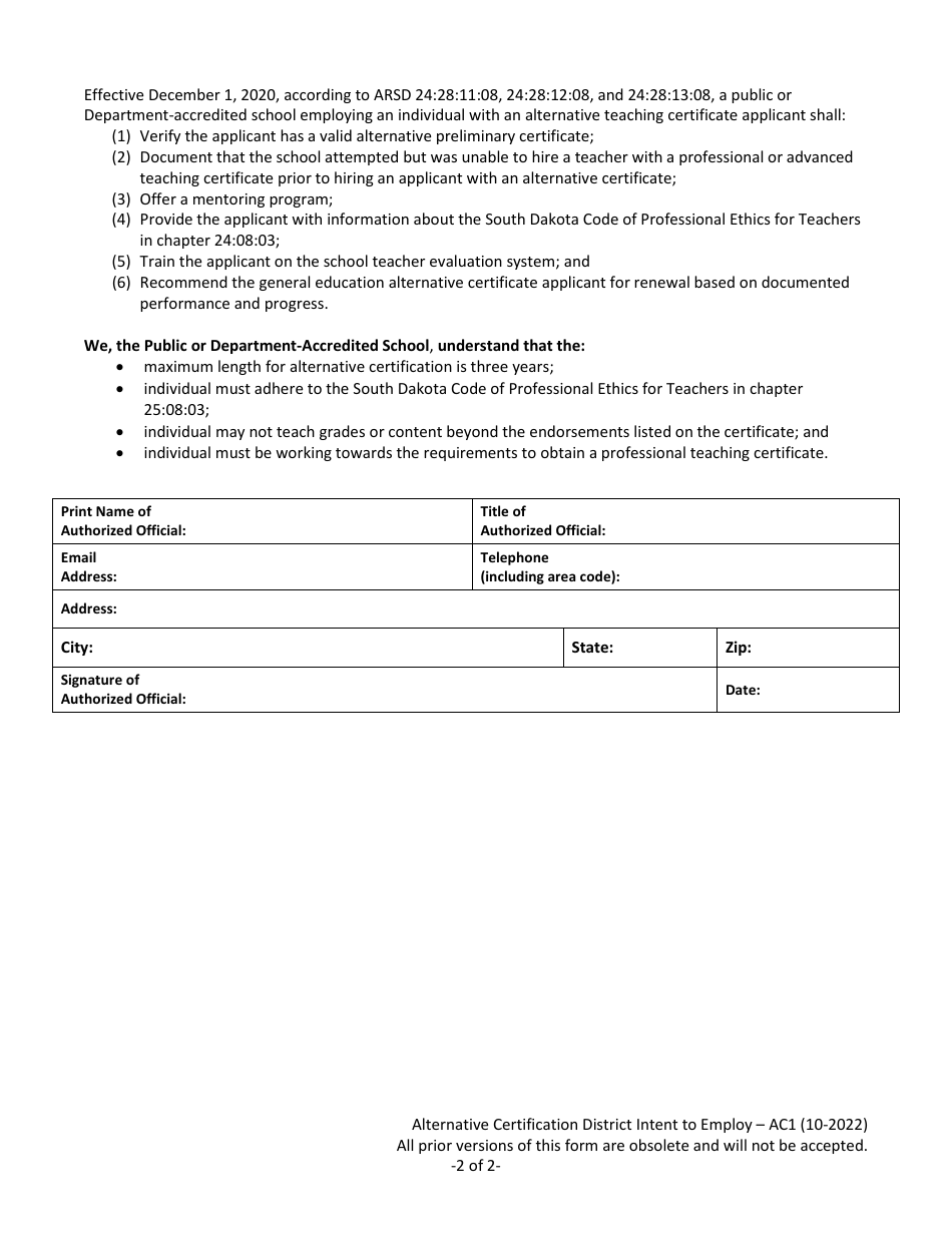 Form AC1 Download Fillable PDF or Fill Online Alternative Certification