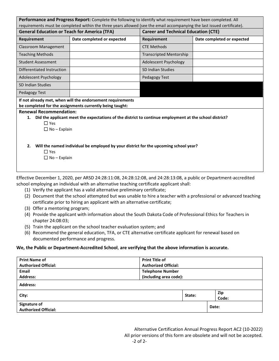 Form AC2 Download Fillable PDF or Fill Online Alternative Certification ...