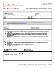 Form AC5 Alternative Certification District Intent to Employ - Administration Alternative Certification - South Dakota