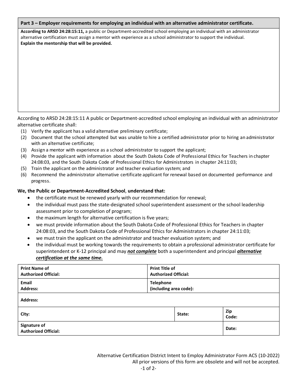 Form AC5 Download Fillable PDF or Fill Online Alternative Certification