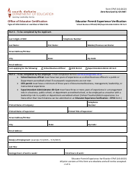 Form EPV5 Educator Permit Experience Verification - School Business Official/Ceo/Superintendent Admin Alt Cert - South Dakota