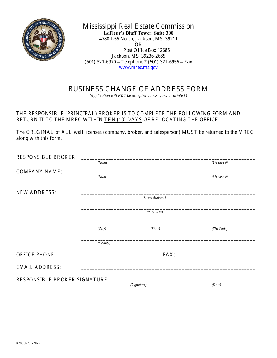 Mississippi Business Change of Address Form Fill Out, Sign Online and