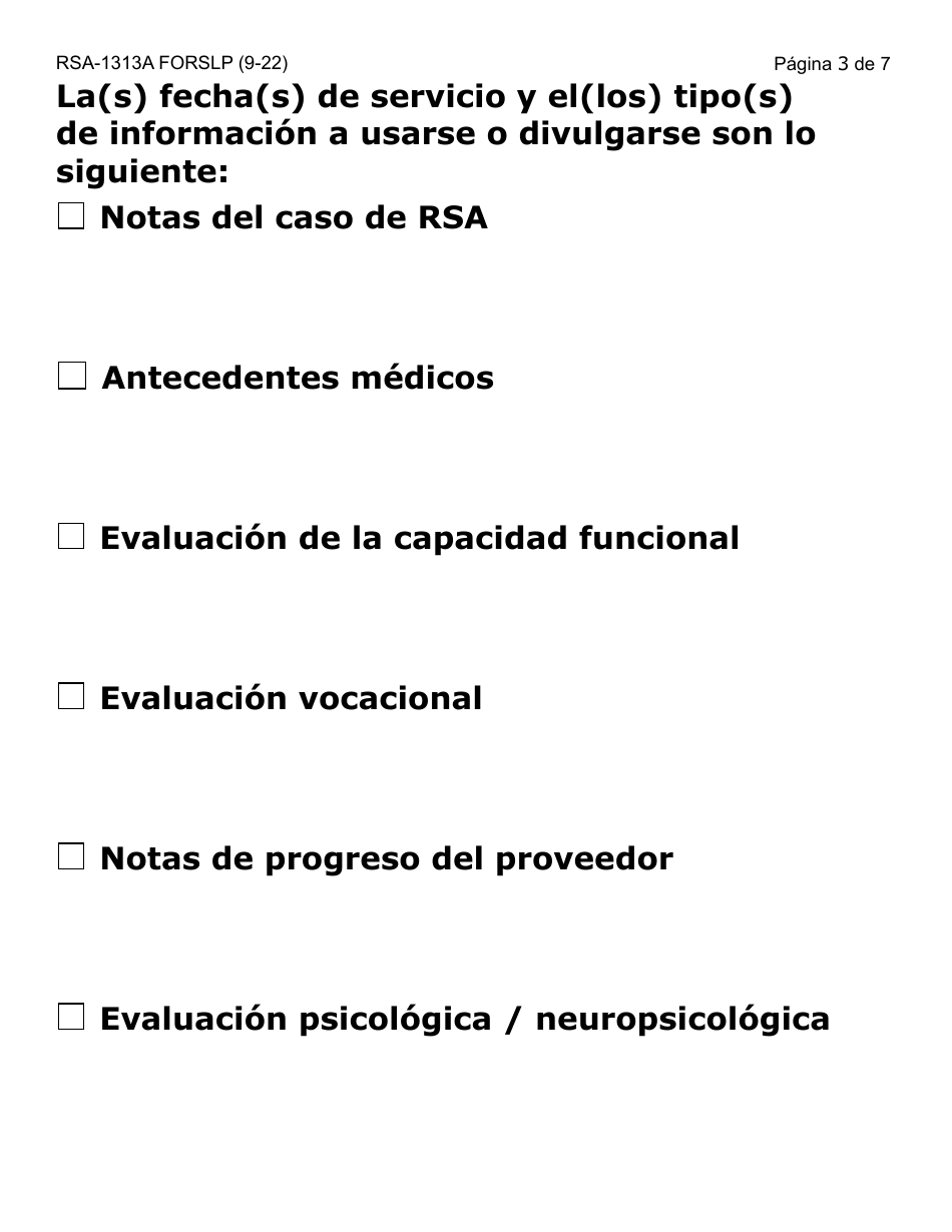 Formulario RSA-1313A-SLP Autorizacion De Divulgacion De Registros De Rsa - Letra Grande - Arizona (Spanish), Page 3