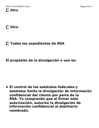 Formulario RSA-1313A-SLP Autorizacion De Divulgacion De Registros De Rsa - Letra Grande - Arizona (Spanish), Page 4