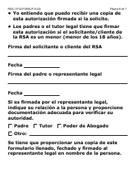 Formulario RSA-1313A-SLP Autorizacion De Divulgacion De Registros De Rsa - Letra Grande - Arizona (Spanish), Page 6