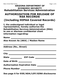 Document preview: Form RSA-1313A-LP Authorization for Release of Rsa Records - Large Print - Arizona