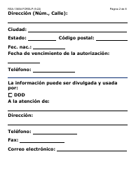 Formulario RSA-365A-SLP Autorizacion/Consentimiento Para Divulgacion Y Uso De Informacion Confidencial Entre Ddd Y Rsa - Letra Grande - Arizona (Spanish), Page 2