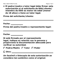 Formulario RSA-365A-SLP Autorizacion/Consentimiento Para Divulgacion Y Uso De Informacion Confidencial Entre Ddd Y Rsa - Letra Grande - Arizona (Spanish), Page 7