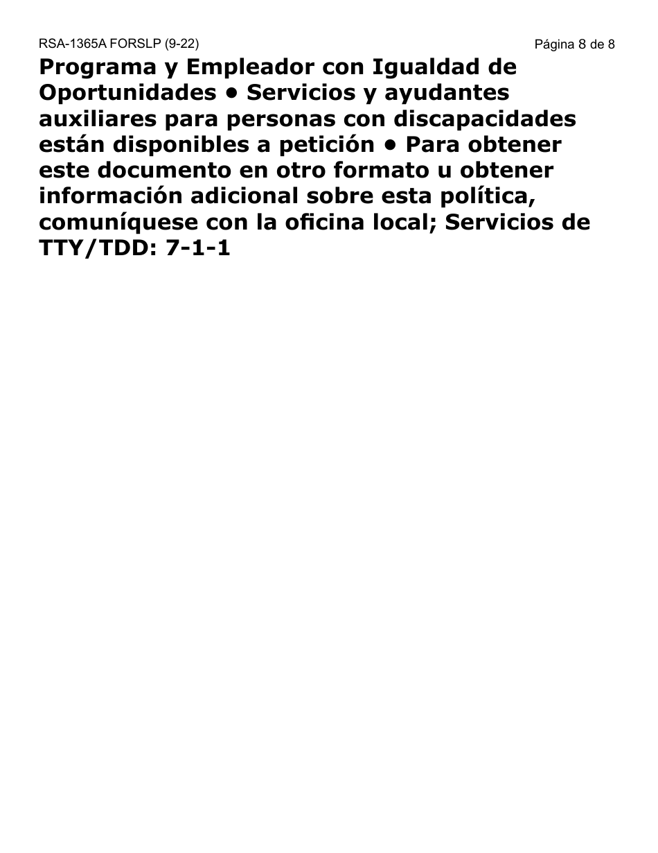 Formulario RSA-365A-SLP Autorizacion / Consentimiento Para Divulgacion Y Uso De Informacion Confidencial Entre Ddd Y Rsa - Letra Grande - Arizona (Spanish), Page 8