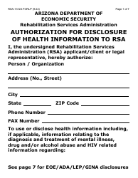 Document preview: Form RSA-1312A-LP Authorization for Disclosure of Health Information to Rsa - Large Print - Arizona