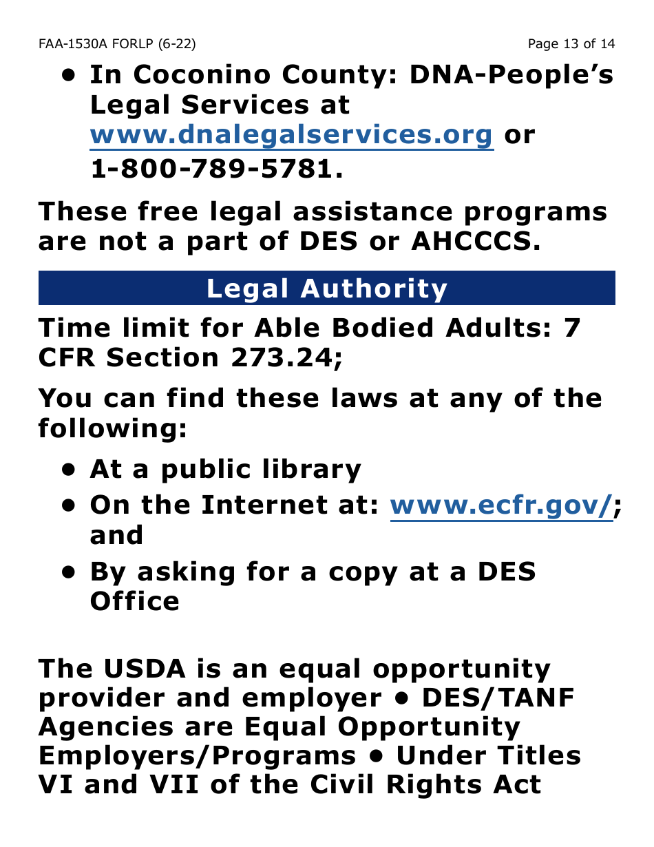 Form FAA-1530A-LP Abawd Participation and Referral Notice - Large Print - Arizona, Page 13