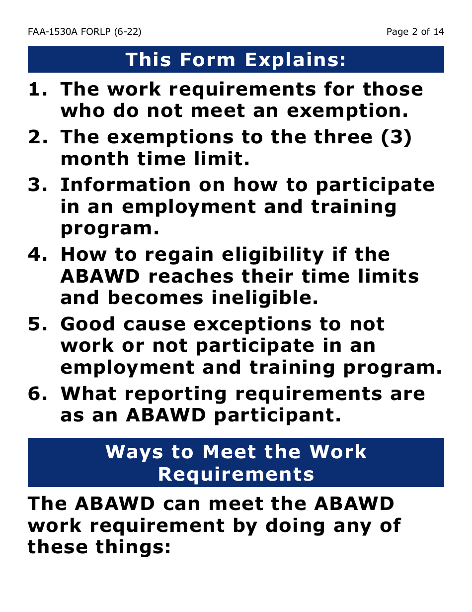 Form FAA-1530A-LP Abawd Participation and Referral Notice - Large Print - Arizona, Page 2