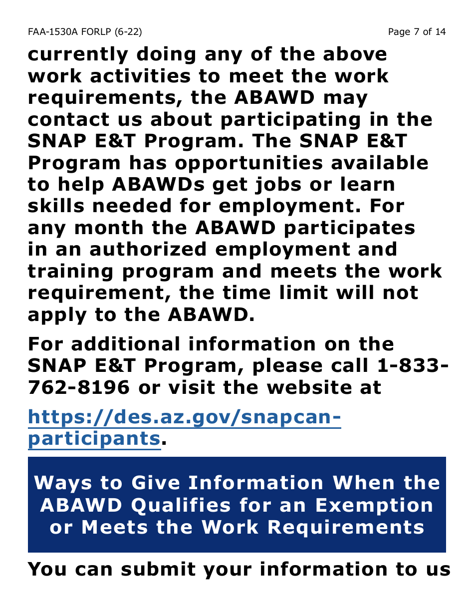 Form FAA-1530A-LP Abawd Participation and Referral Notice - Large Print - Arizona, Page 7