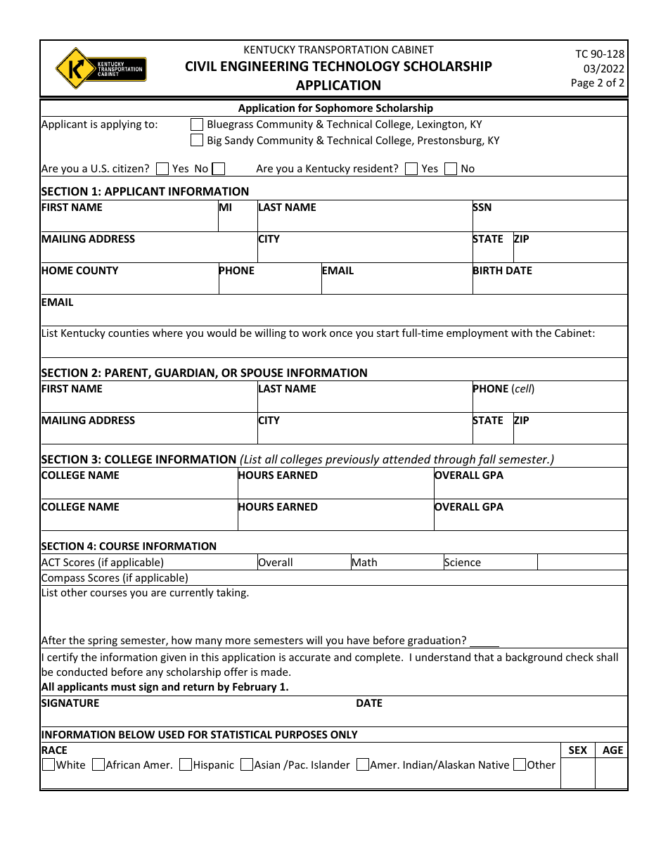 Form TC90-128 Civil Engineering Technology Scholarship Application - Kentucky, Page 3