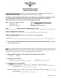 Document preview: Neighborhood Alliance Annual Update Form - City of Fort Worth, Texas