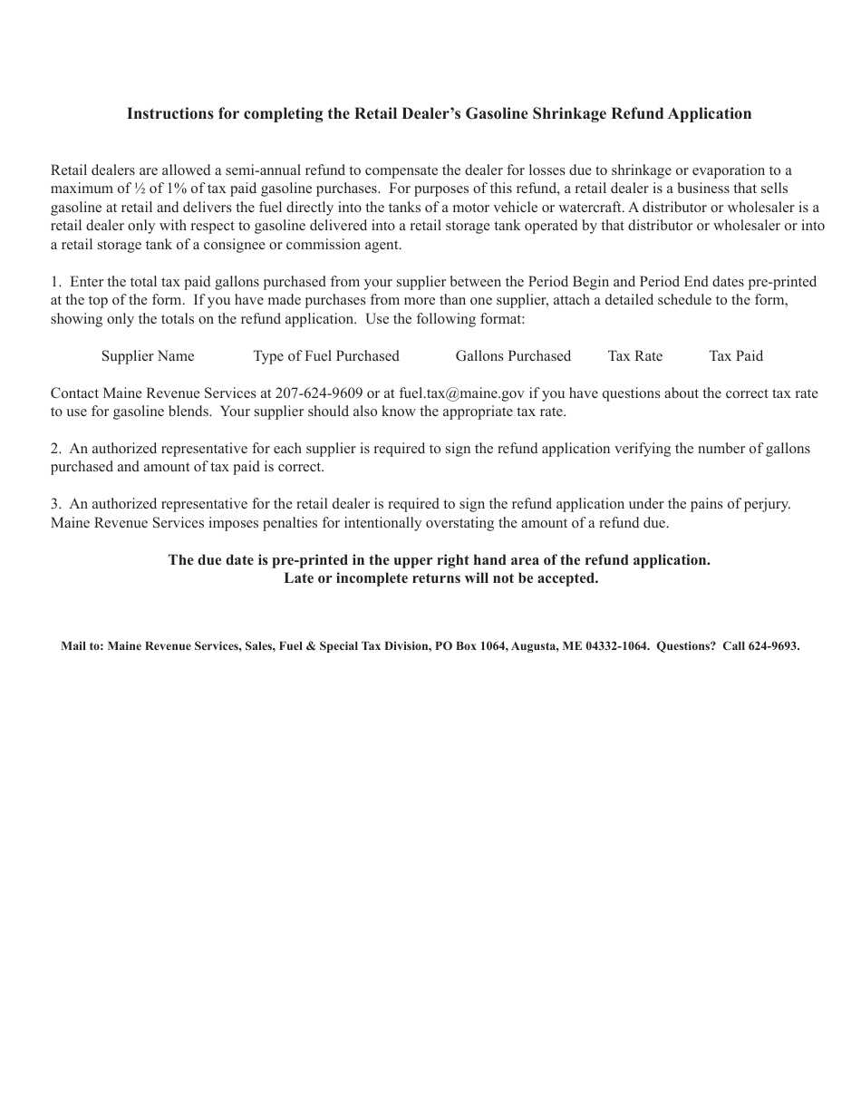 Form RDGS Retail Dealers Gasoline Shrinkage Refund Application - Maine, Page 2