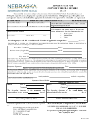 Document preview: Application for Copy of Vehicle Record - Nebraska