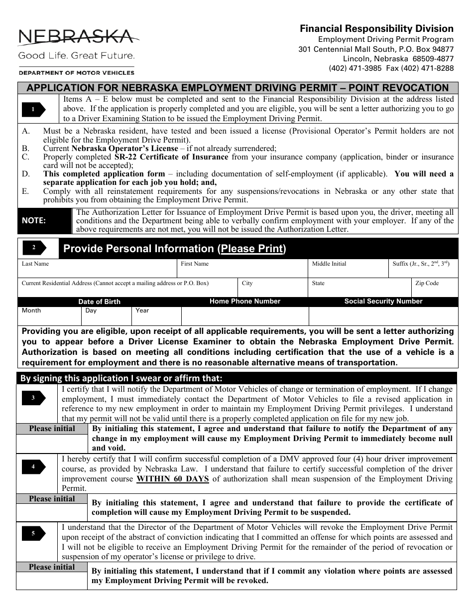 Application for Nebraska Employment Driving Permit - Point Revocation - Nebraska, Page 4