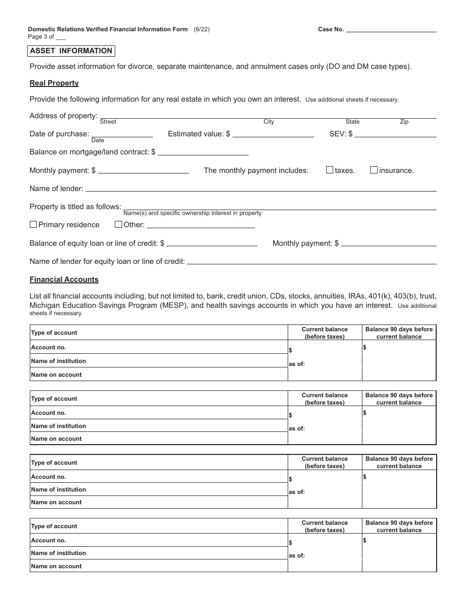 Domestic Relations Verified Financial Information Form