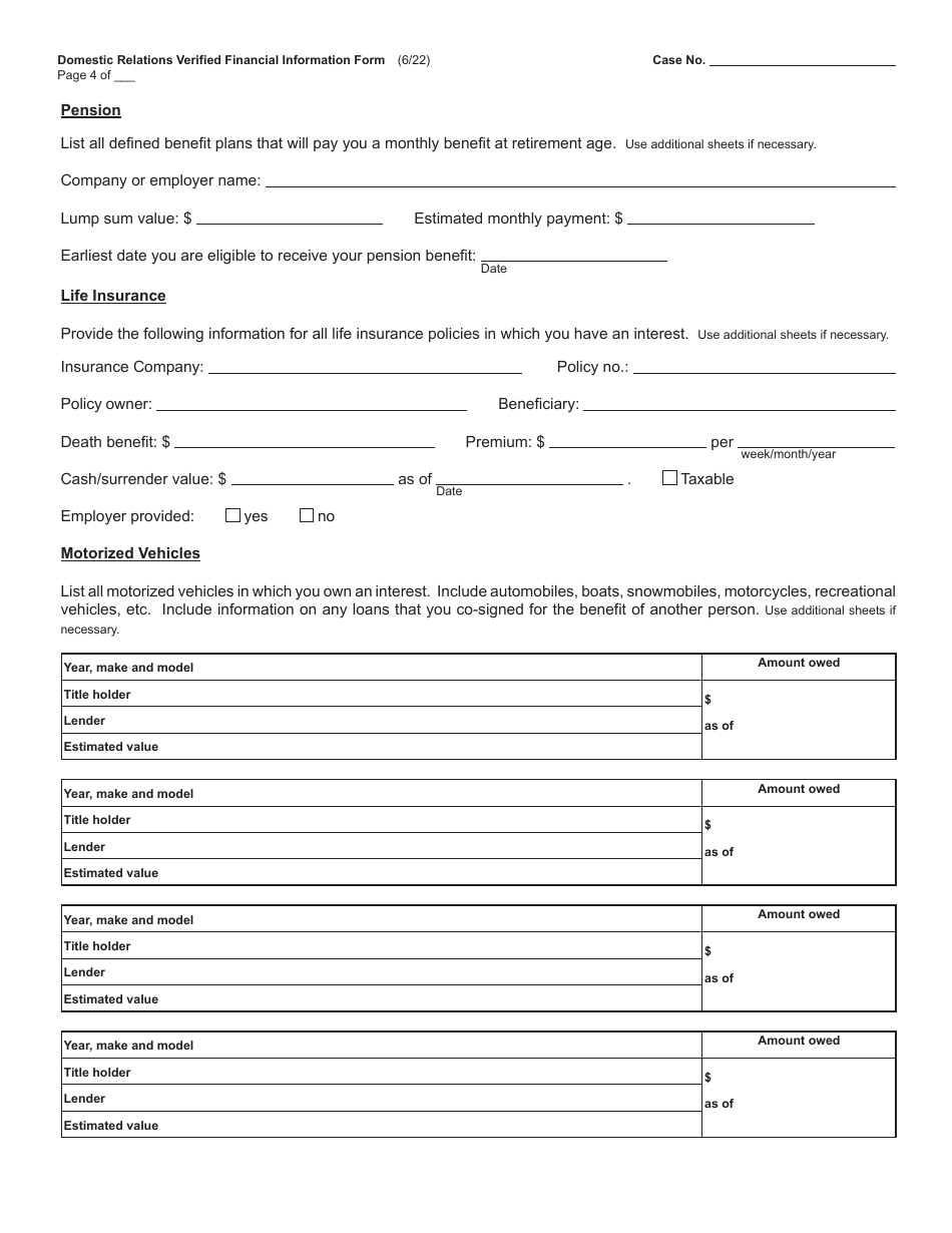 Form CC320 Domestic Relations Verified Financial Information Form - Michigan, Page 4