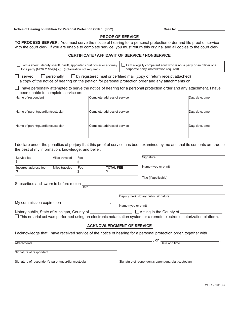 Form CC381 Notice of Hearing on Petition for Personal Protection Order - Michigan, Page 2