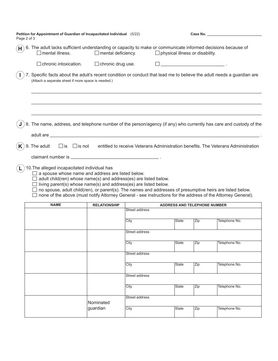 Form PC625 Petition for Appointment of Guardian of Incapacitated Individual - Michigan, Page 2