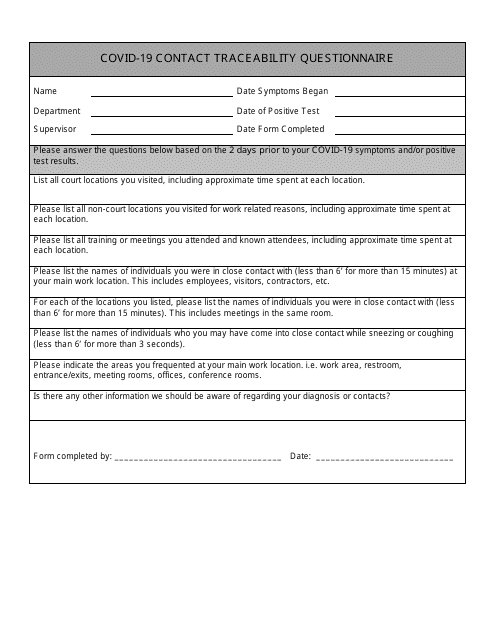 Covid-19 Contact Traceability Questionnaire - Michigan
