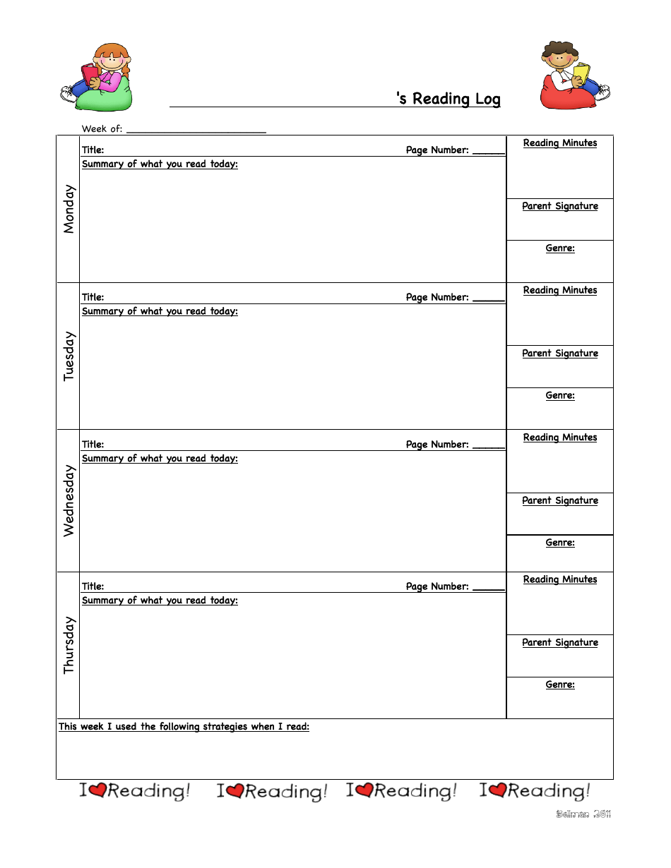 5th Grade Reading Log Template Preview