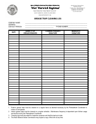 Document preview: Grease Trap Cleaning Log - Town of West Warwick, Rhode Island