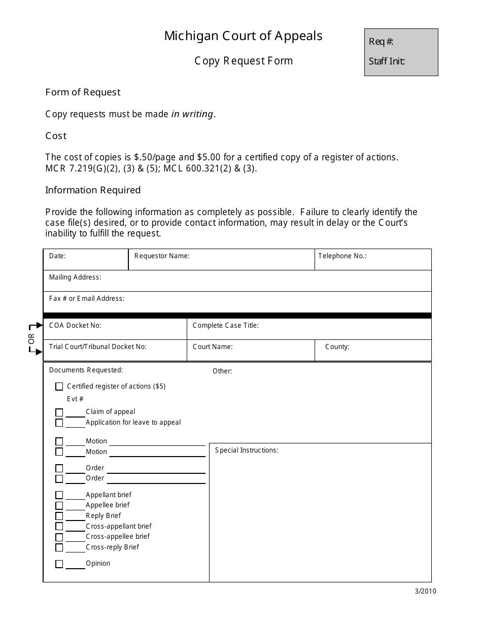 Copy Request Form - Michigan, Page 1