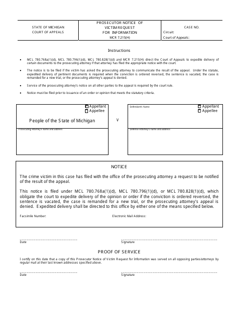 Prosecutor Notice of Victim Request for Information - Michigan Download Pdf